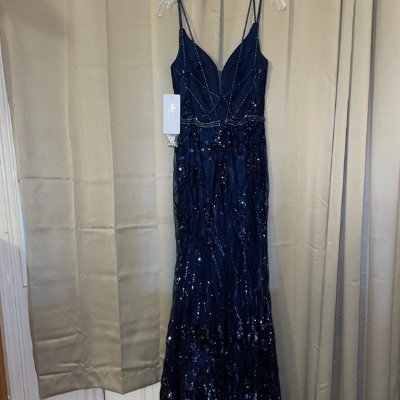 Navy blue prom dress with sequins - Picture 5 of 7